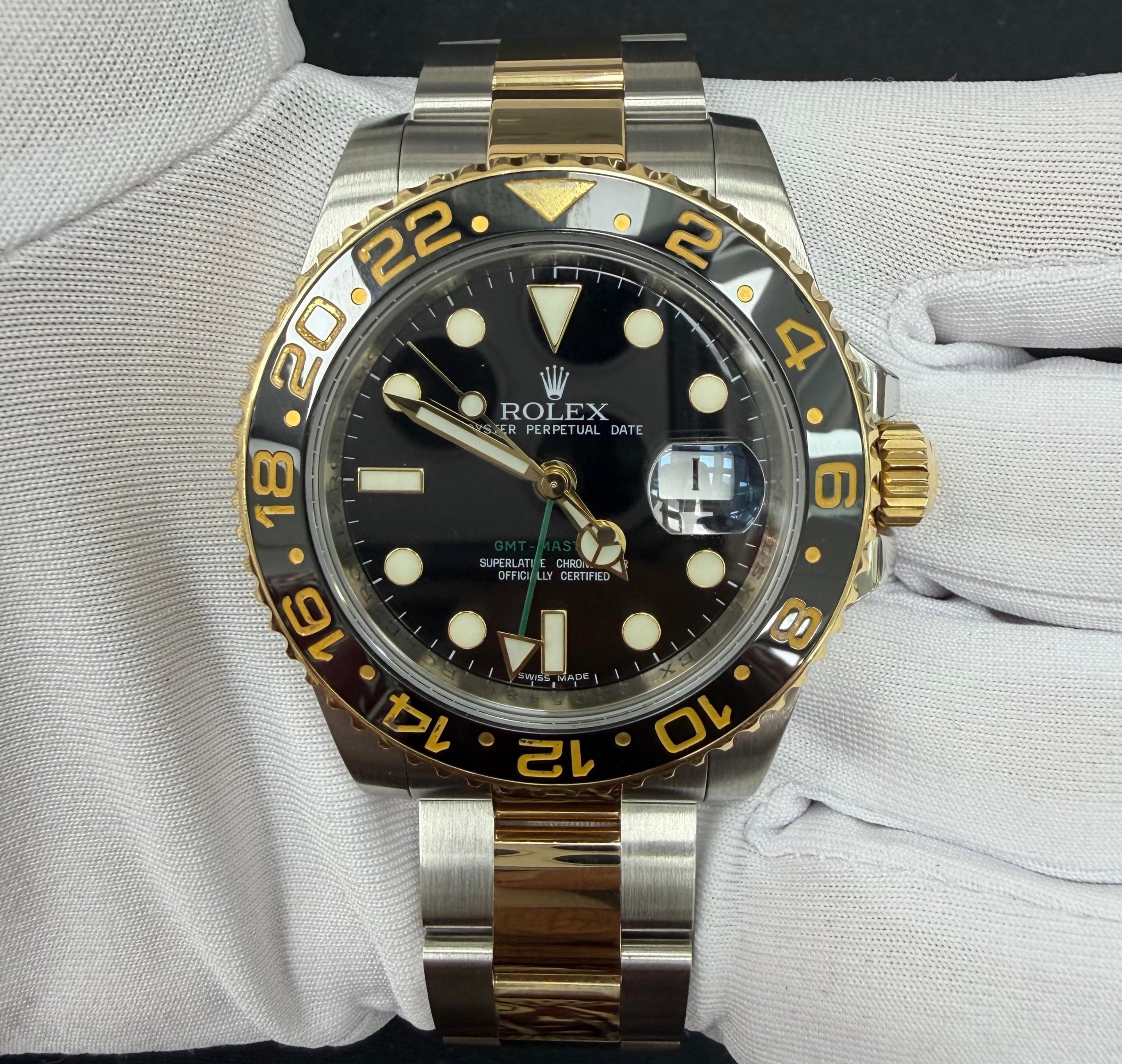 Rolex GMT-Master II Yellow Gold & Steel Black Dial 40mm 116713LN