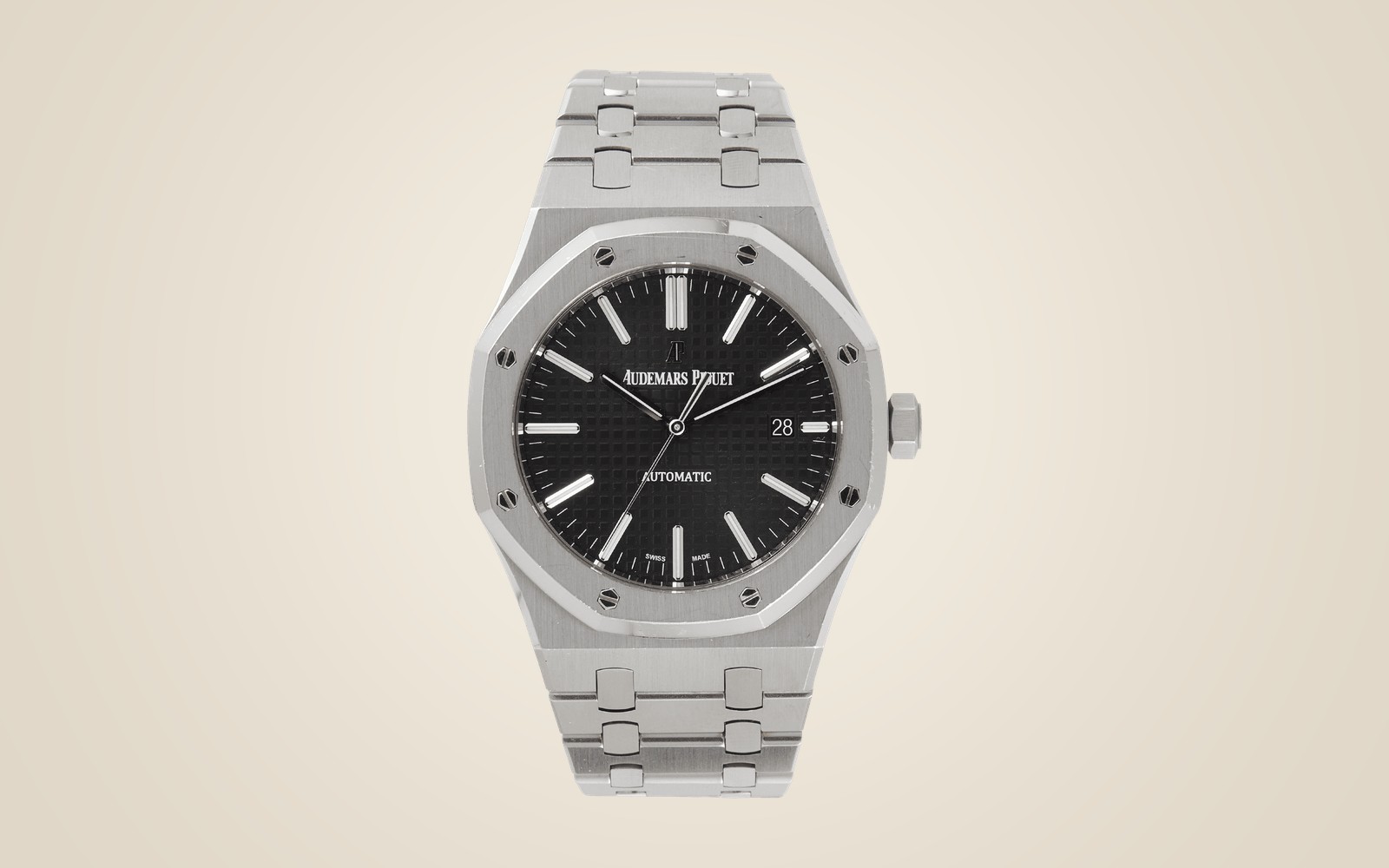 Audemars Piguet Royal Oak 15400ST on champagne background