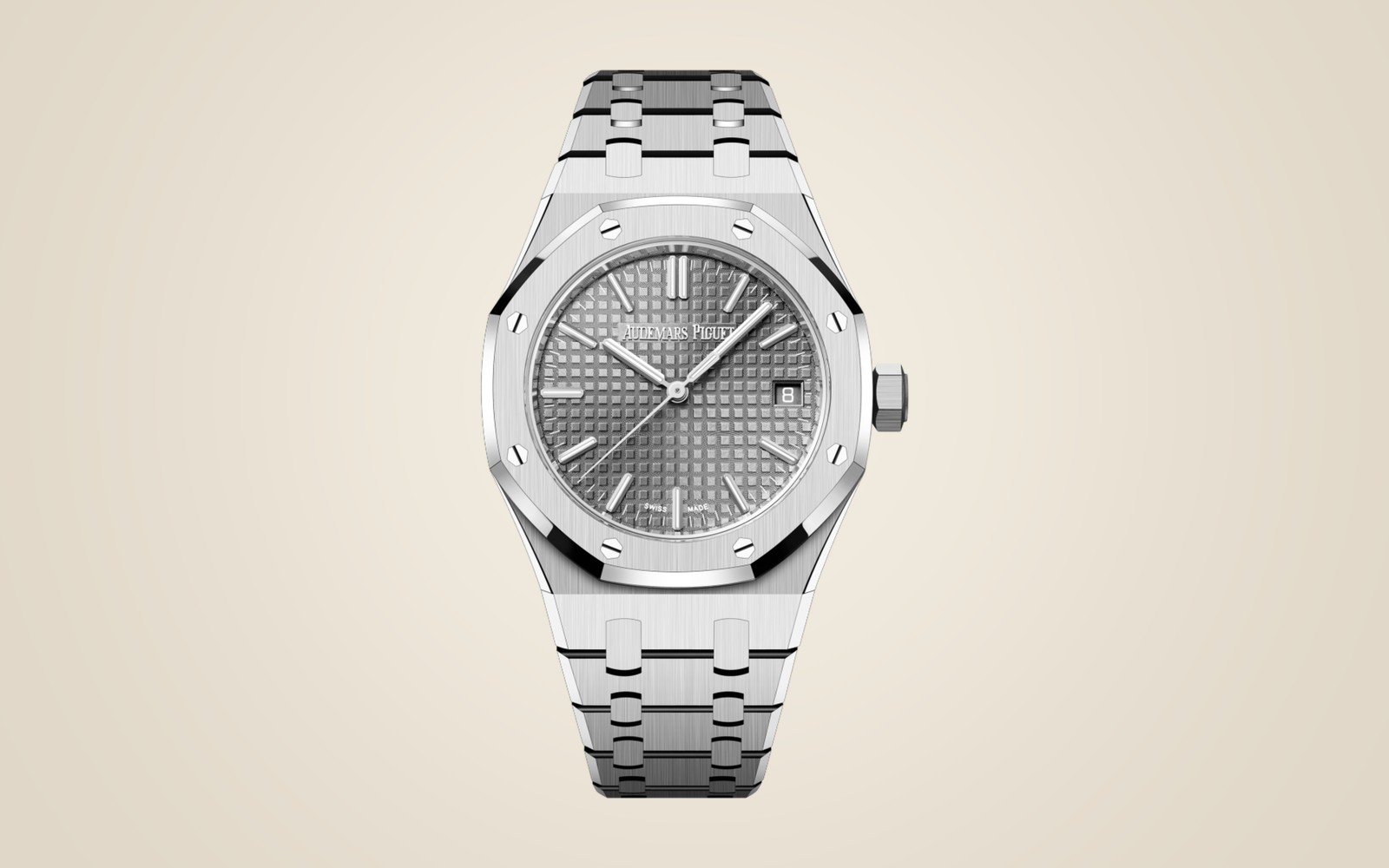 Audemars Piguet Royal Oak 37 15550ST on champagne background