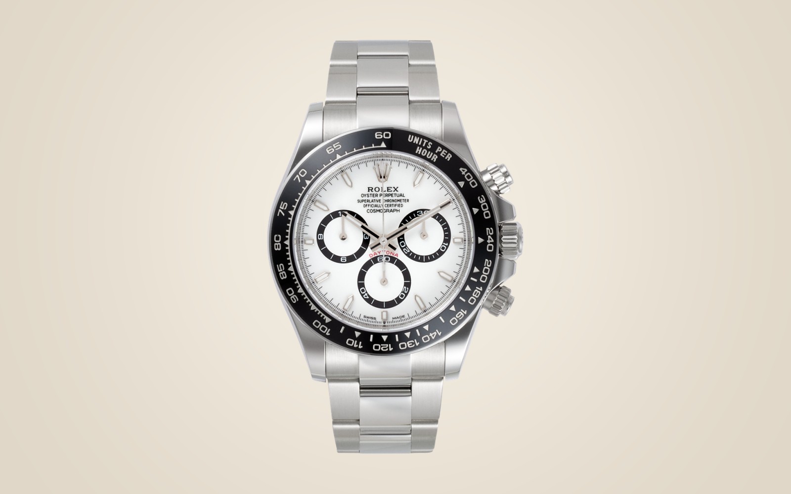 Rolex Daytona 126500LN Panda on champagne background