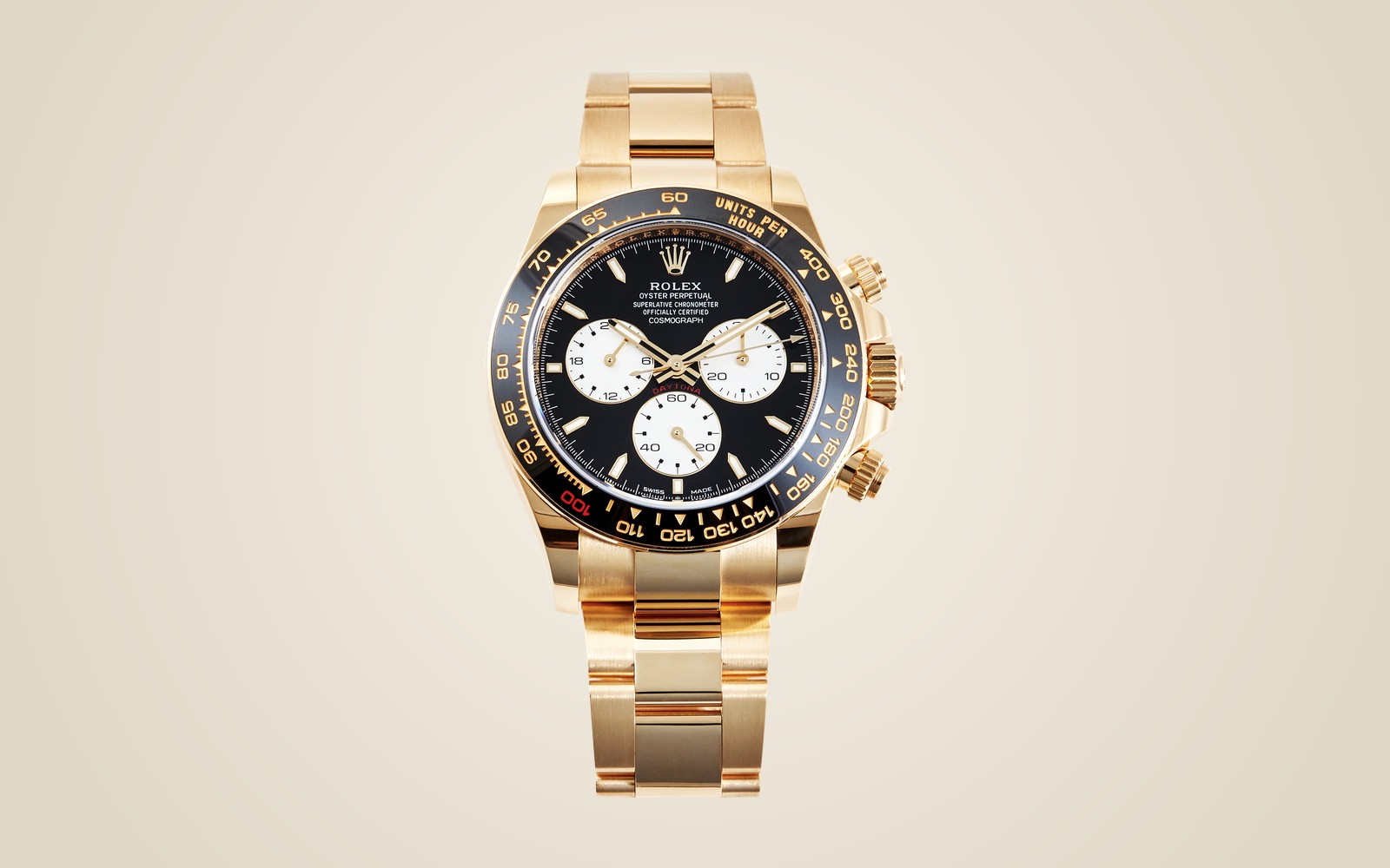 Rolex Daytona 126528LN Le Mans on champagne background