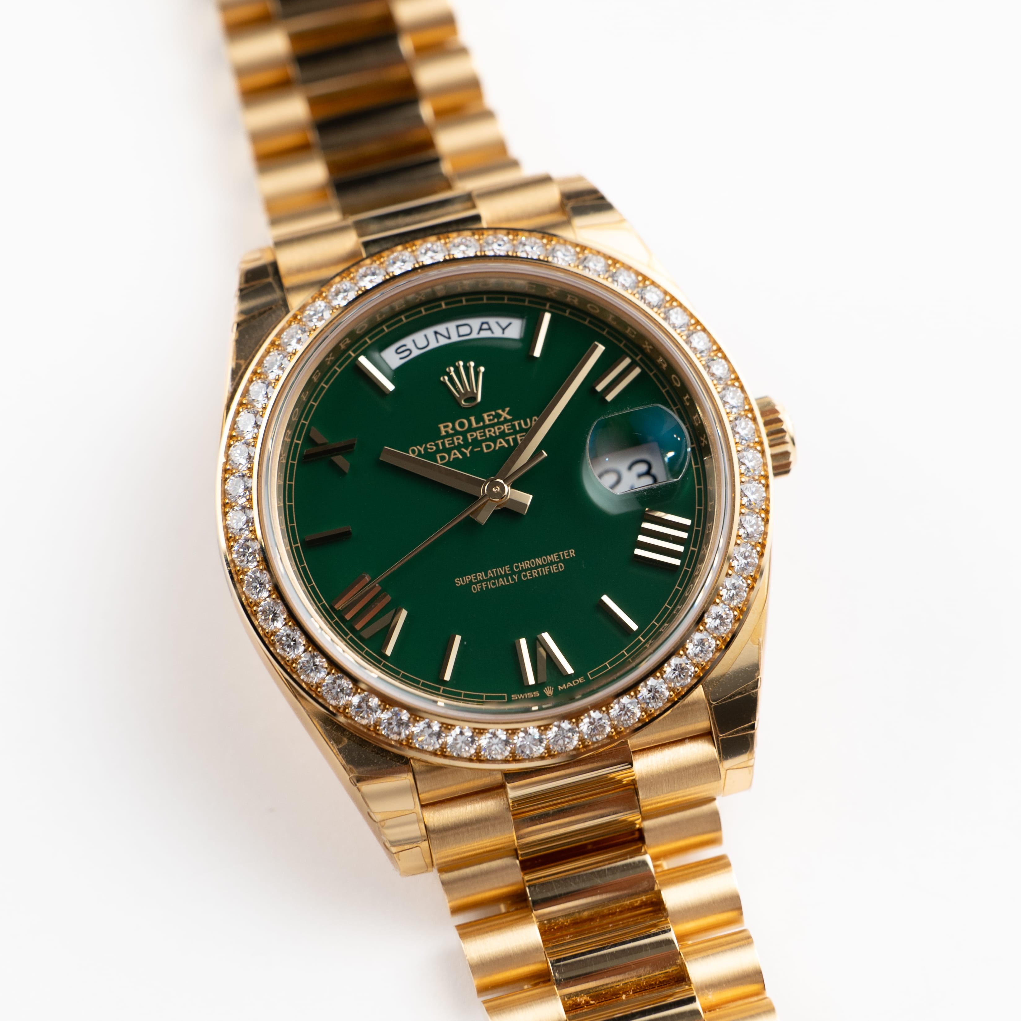 Rolex Day-Date Yellow Gold Diamond Green Dial 40mm 228348RBR-0040