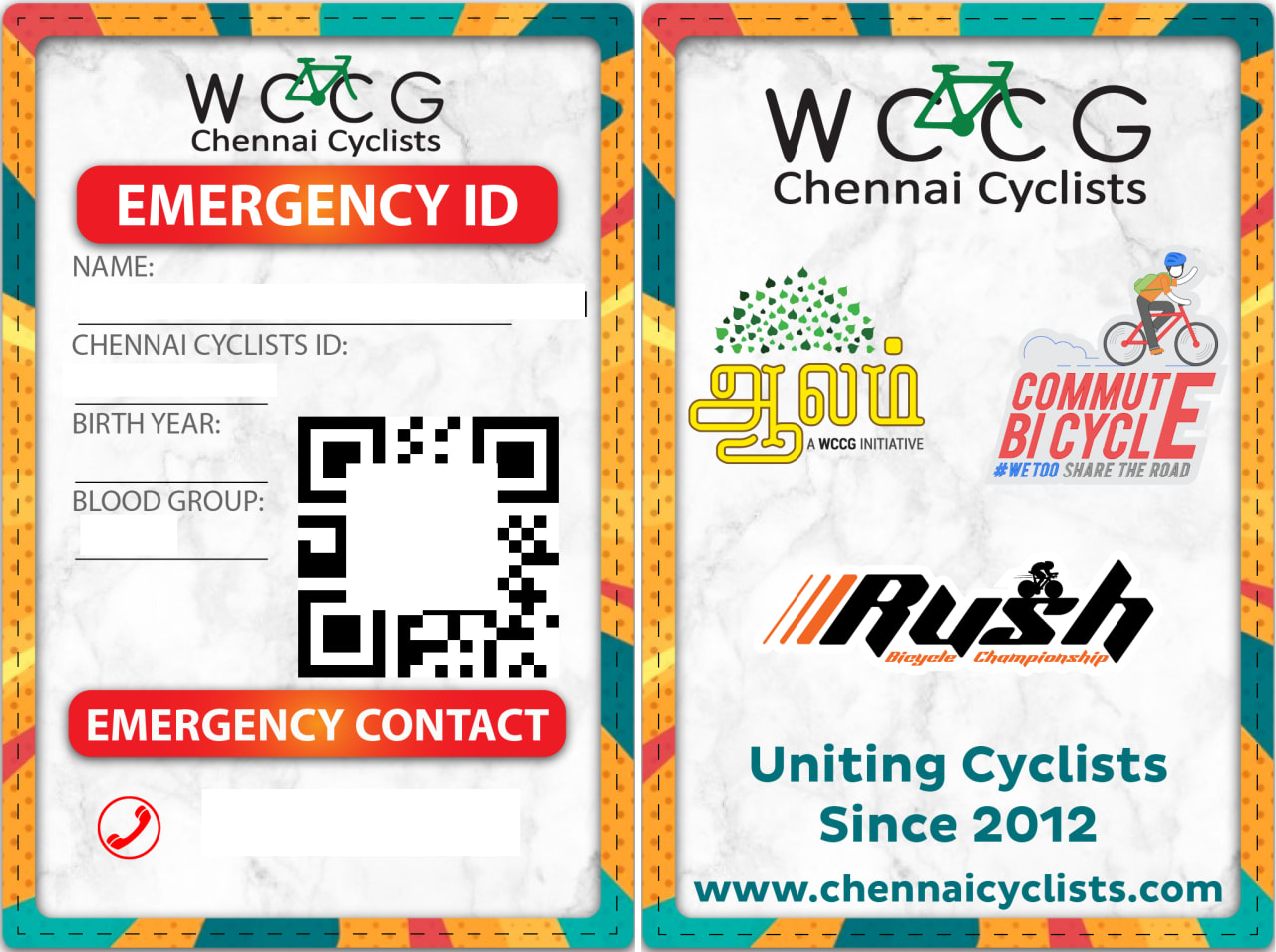 Chennai Cyclist Rider ID - Print batch 4 - April