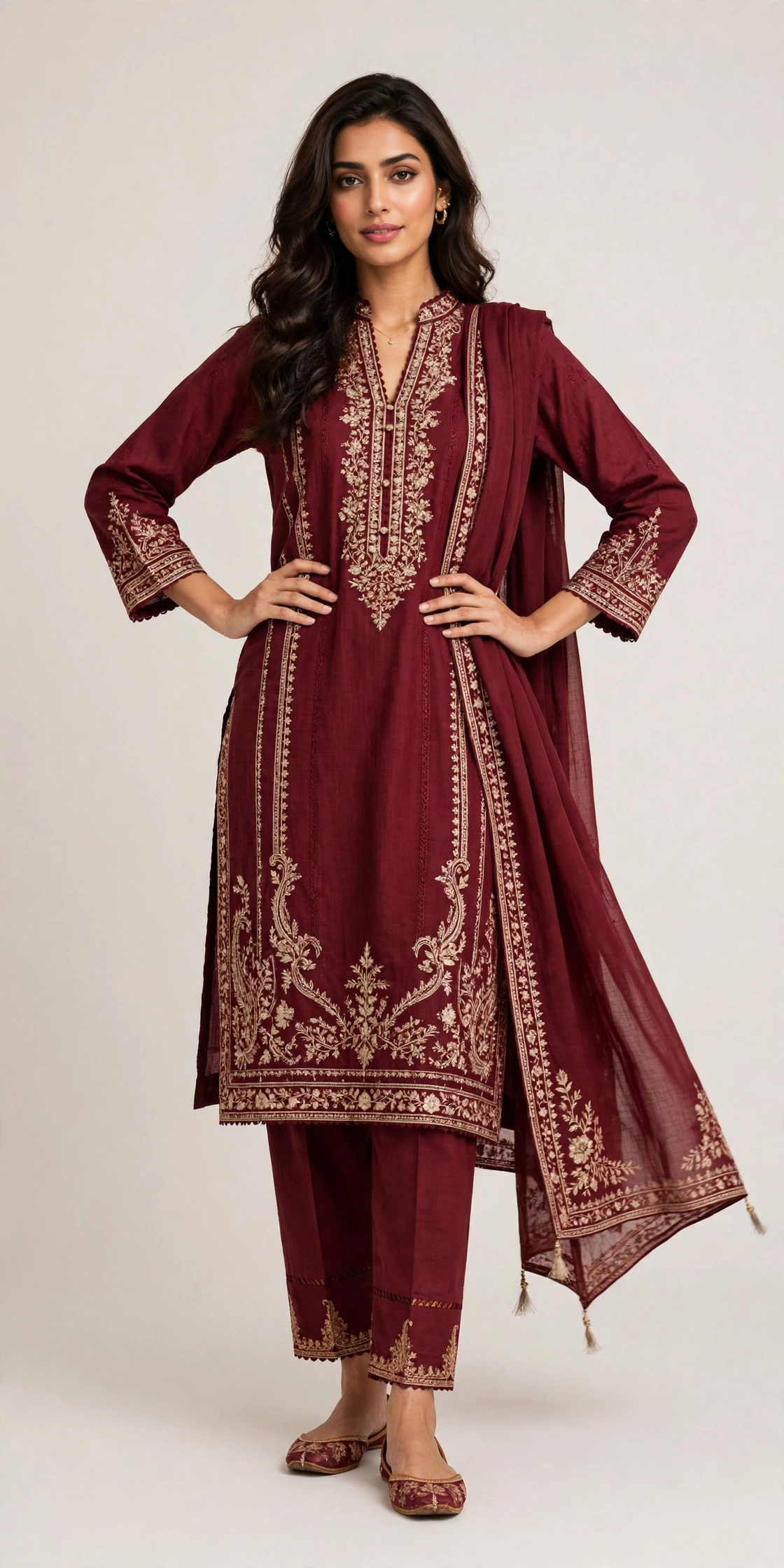 EMBROIDERED COTTON KARANDI 3 PCS (UNSTITCHED)