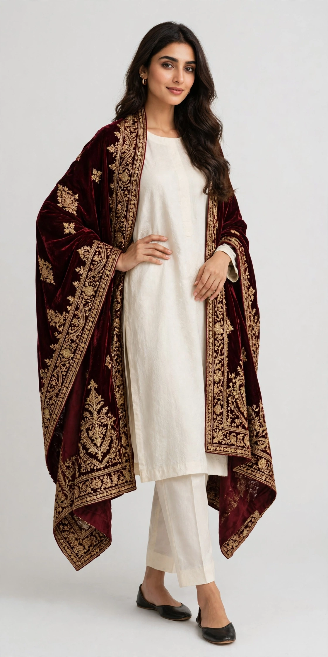 VELVET EMBROIDERED SHAWL