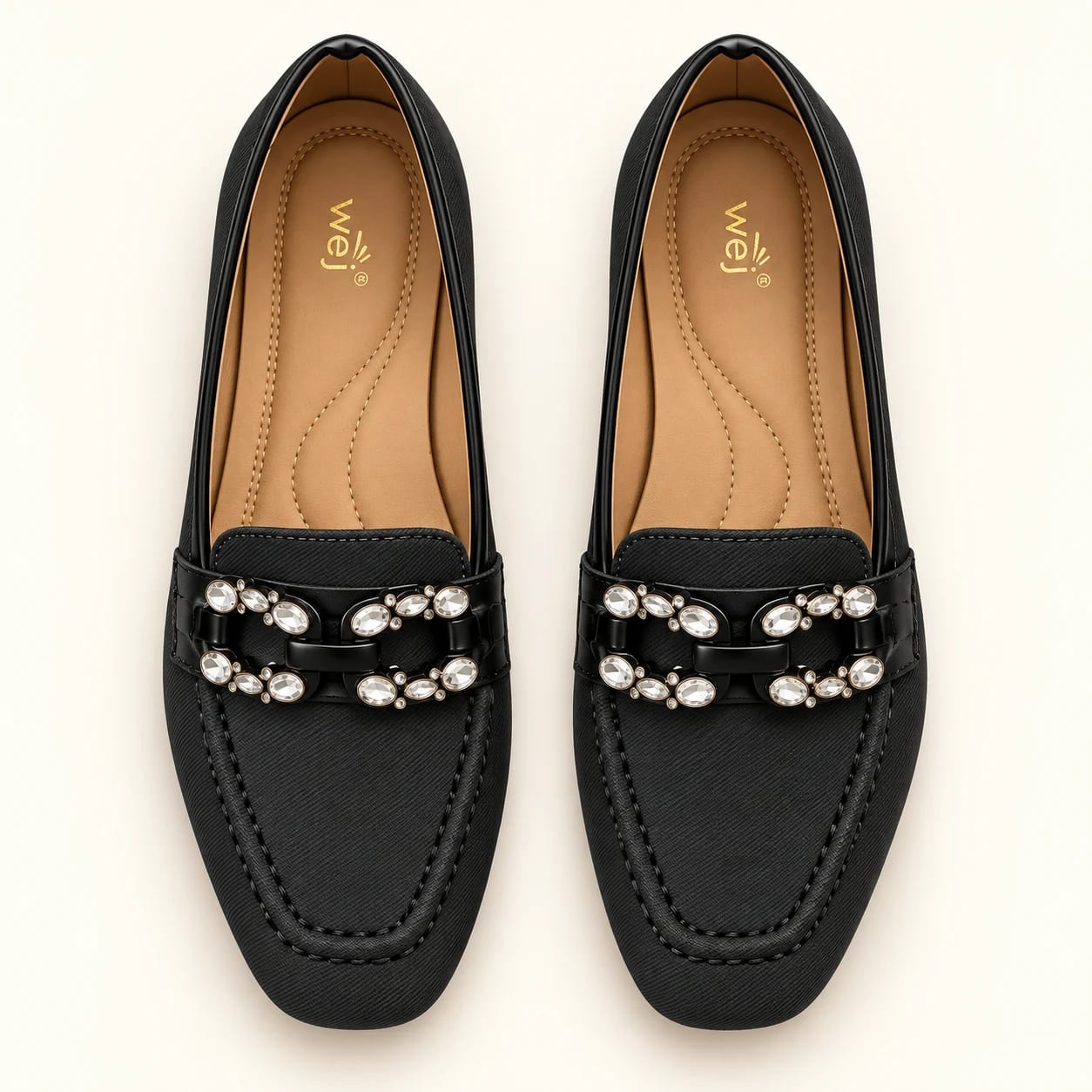 Wej 4409 Crystal Trim Loafer — Black — Wej women's shoes