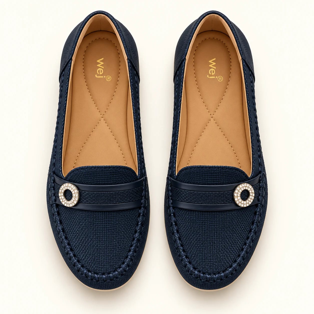 Wej 4374 Round Buckle Loafer — Navy — Wej women's shoes
