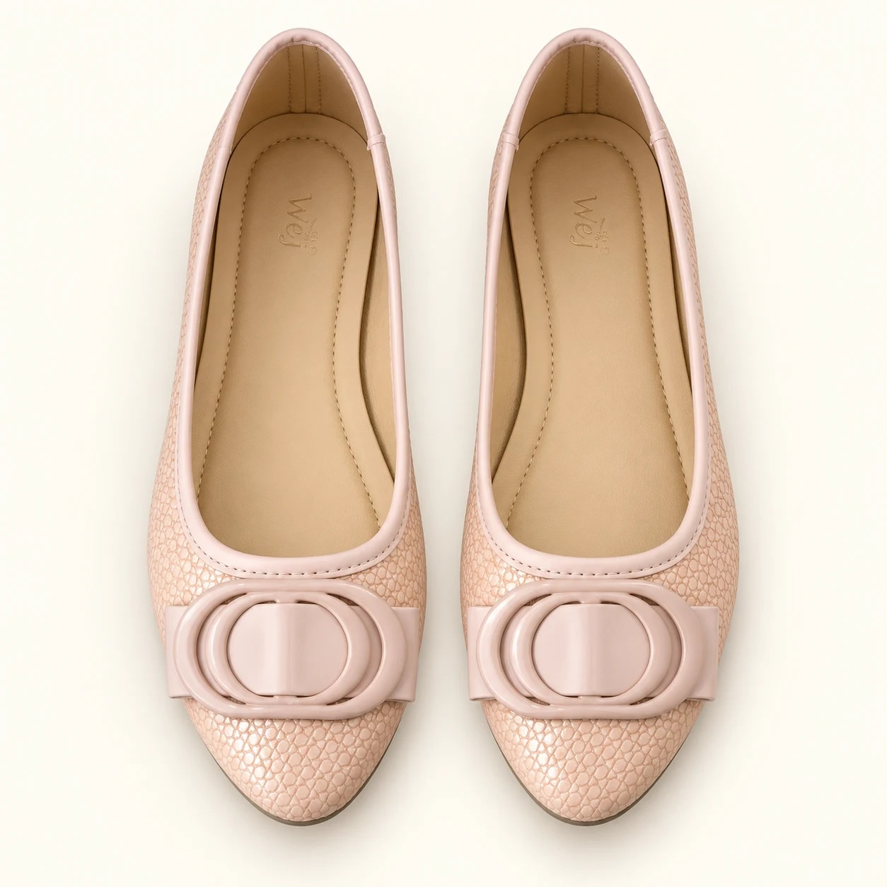 Wej 6443 Oval Buckle Flat — Blush Pink — Wej women's shoes