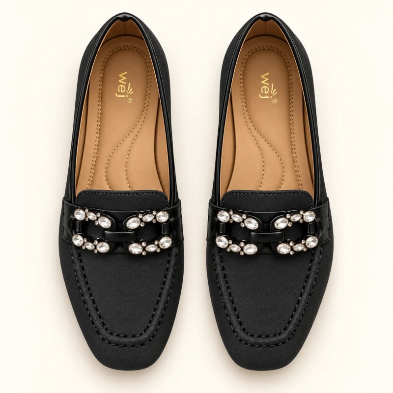 Wej 4409 Crystal Trim Loafer — Black