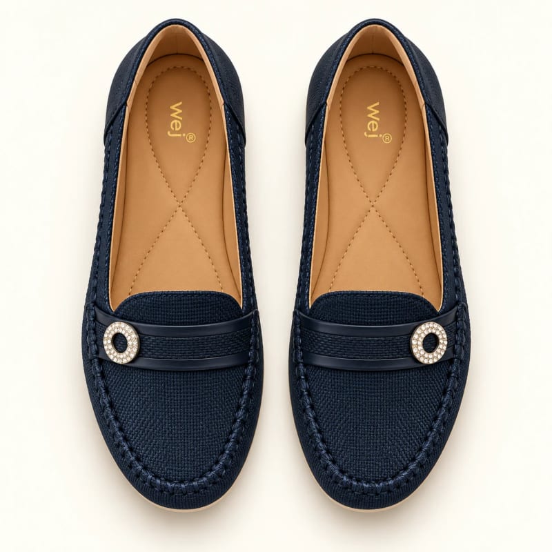 Wej 4374 Round Buckle Loafer — Navy
