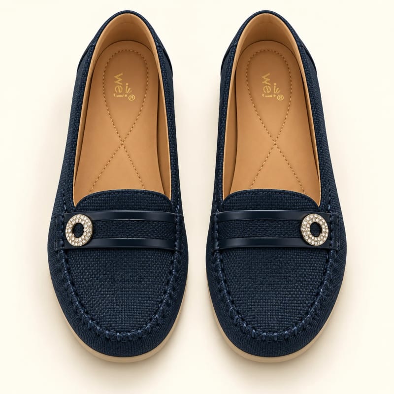 Wej 4374 Round Buckle Loafer — Navy view 2