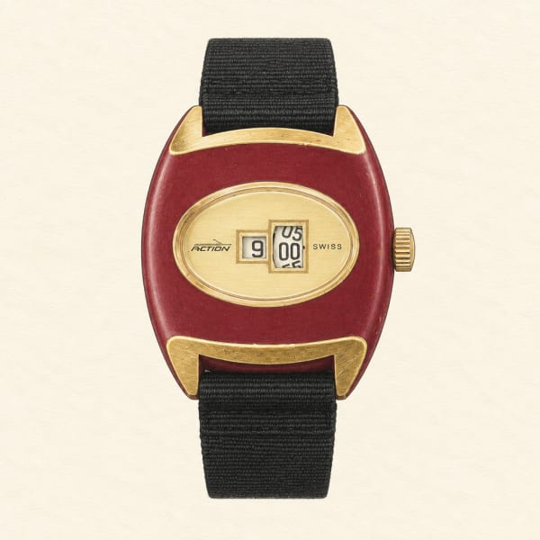 Action — Gold-Tone and Red Case — Jump-Hour Watch