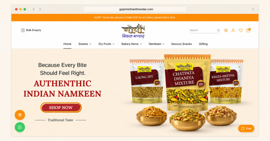 Gopi Misthan Bhandar — Food & Sweets website