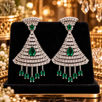 Gold tone Emerald Green statement earrings with sparkling CZ stones and teardrop drops