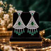 Emerald Green bridal dangle earrings with clear CZ stones and hanging teardrop accents