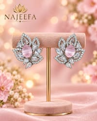 Elegant pink gemstone stud earrings with sparkling CZ and lotus inspired design