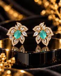 Aqua Chalcedony lotus inspired stud earrings with crystal halo