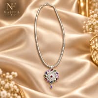 Multicolor Floral Pendant Necklace, Silver Tone Statement Jewelry view 7