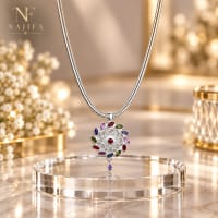 Multicolor Floral Pendant Necklace, Silver Tone Statement Jewelry view 6