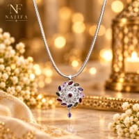 Multicolor Floral Pendant Necklace, Silver Tone Statement Jewelry view 5