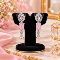 Baby Pink floral crystal jewelry set with necklace earrings and adjustable bracelet