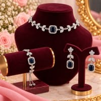 Elegant Black crystal jewelry set with adjustable bracelet and statement necklace