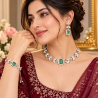 Aqua Green floral crystal jewelry set with necklace earrings and adjustable bracelet