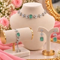 Aqua Green crystal necklace set with matching earrings and bracelet for women