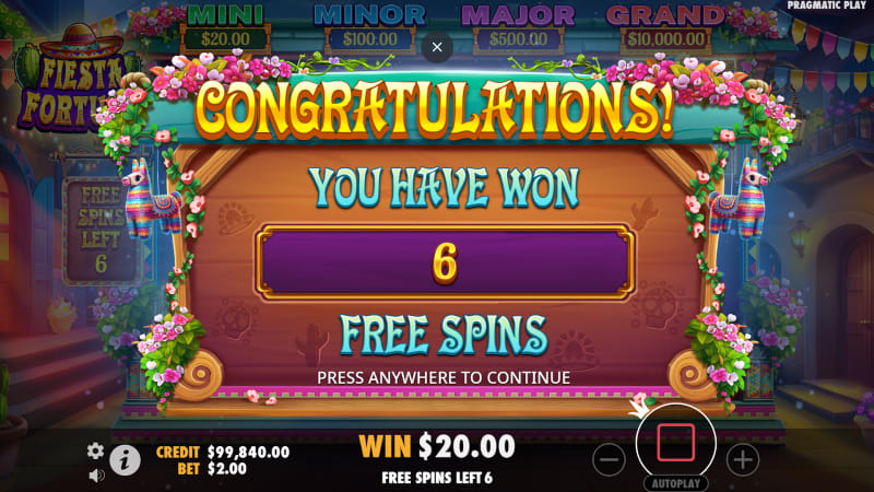 Fiesta Fortune Free Spins Bonus Feature