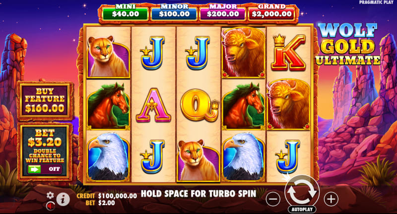 Wolf Gold Ultimate Graphics with wildlife icons—wolf (wild), eagle, stallion, mountain lion, and buffalo