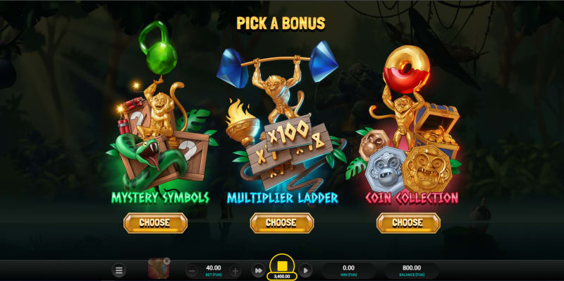 Beast Gains Bonus mode choose from three modes: Mystery Symbols, Multiplier Ladder, or Coin Collection.