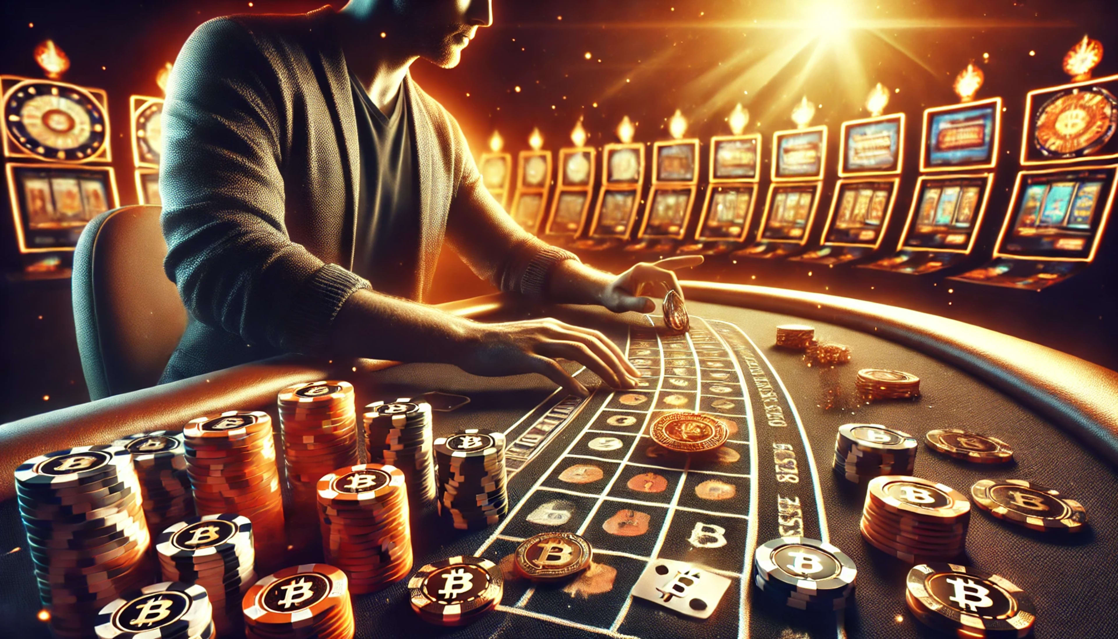 persona sosteniendo criptomoneda mientras juega en un casino