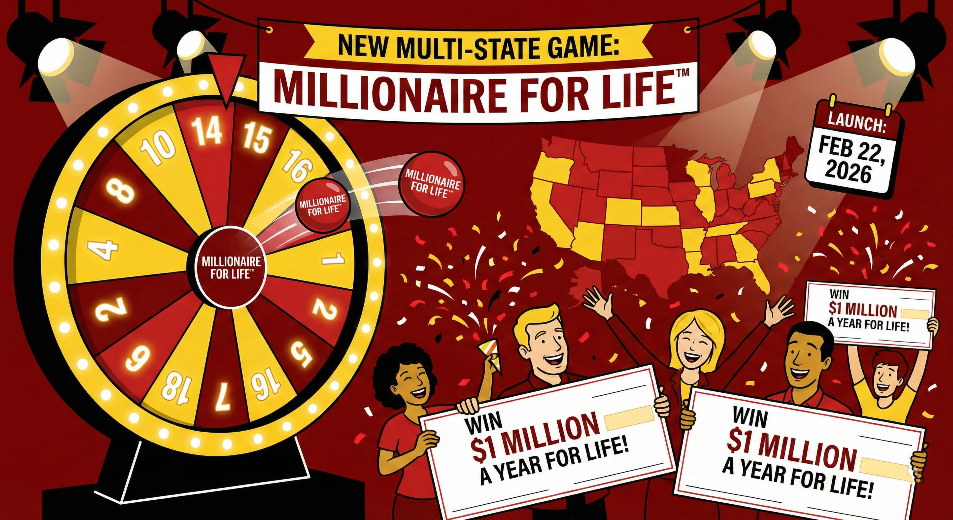 New multi-state lottery Millionaire for Life debuts Feb 22 with $1M/year for life prizes across 30+ jurisdictions