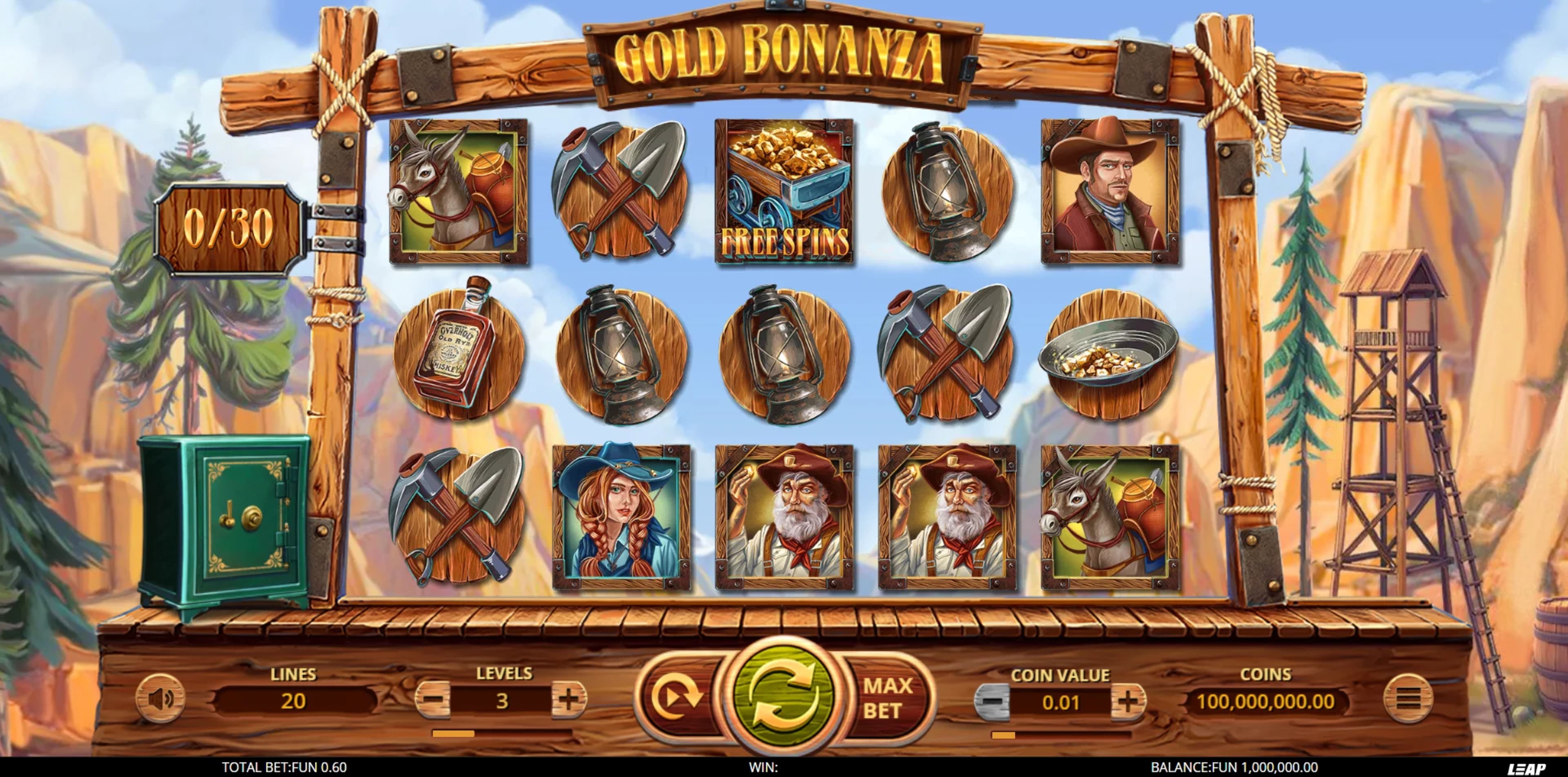 Gold Bonanza, a 2020 release from Leap Gaming combines western themes nicely