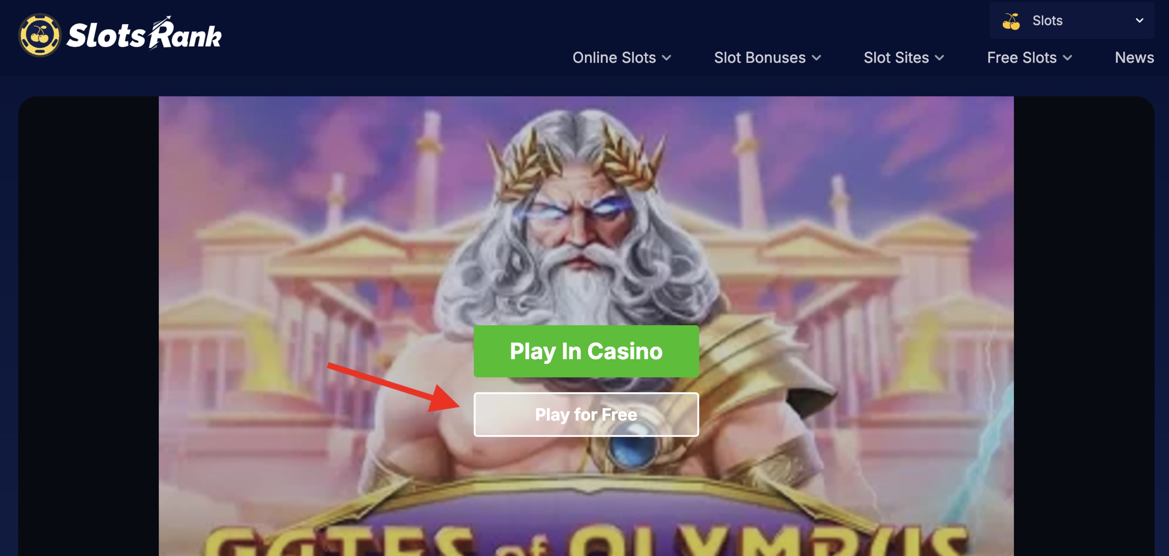 where to find demo\-play option on slotsrank visual instruction