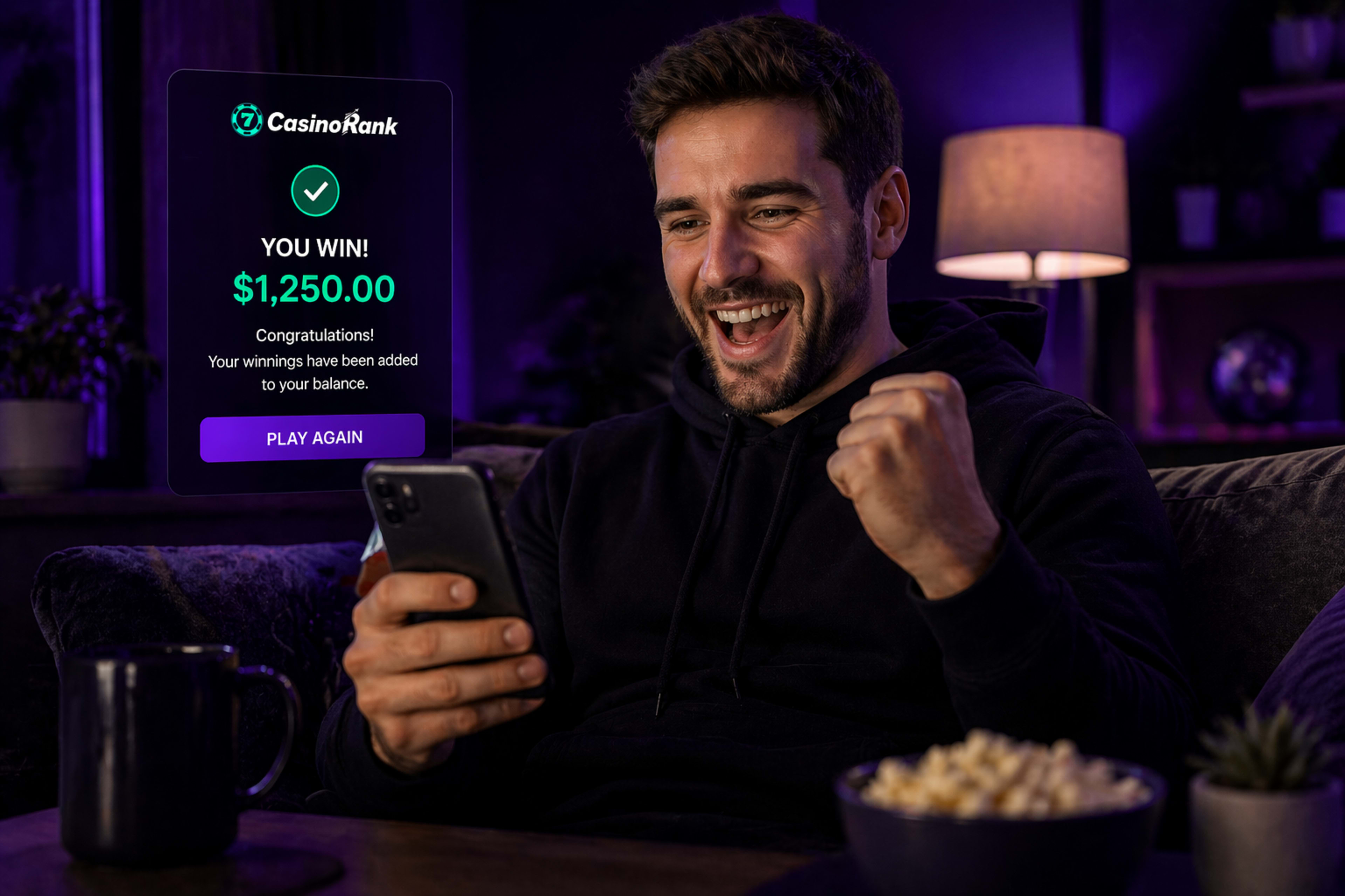 man received an online casino winning message