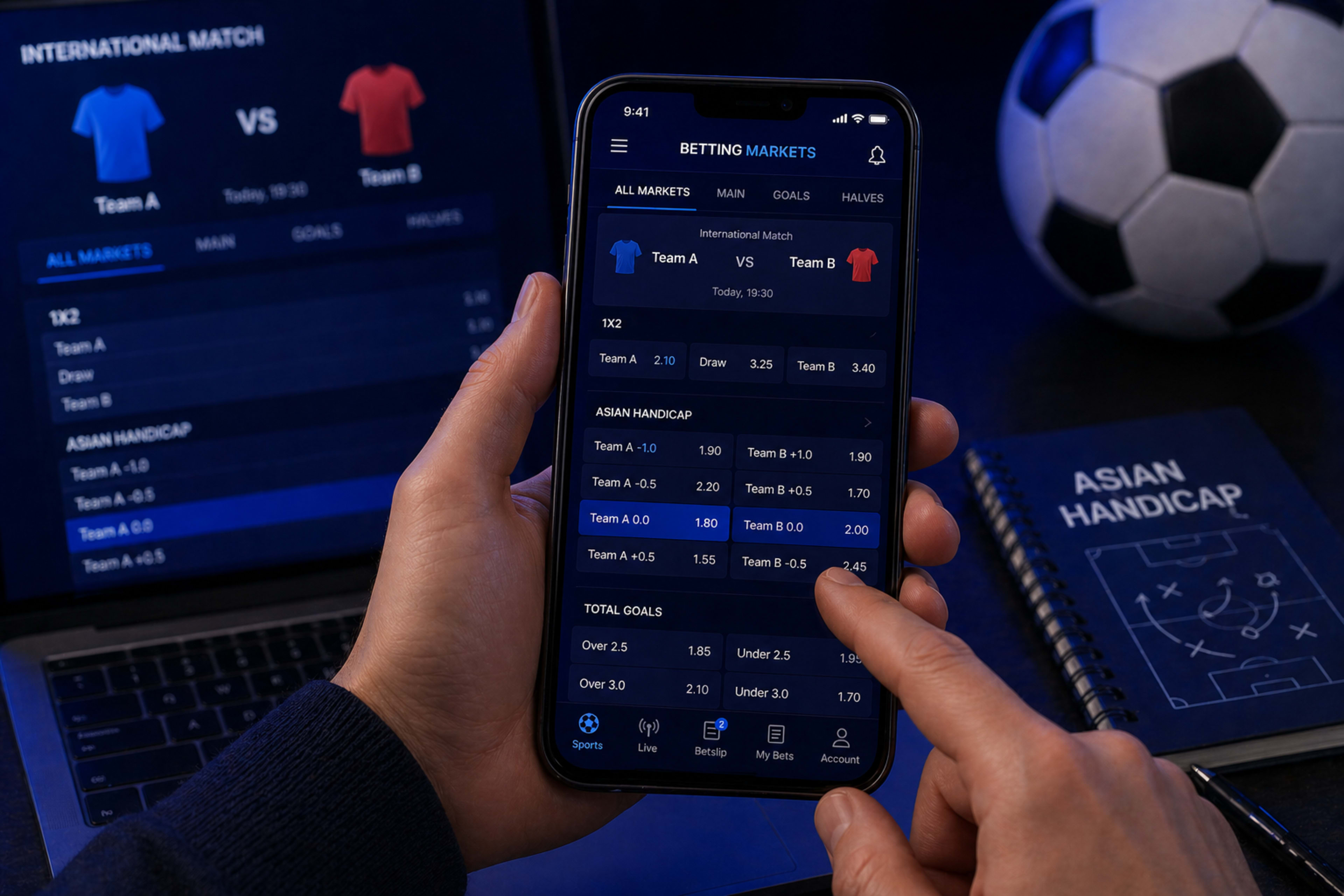 bets on sports on the smartphone screen