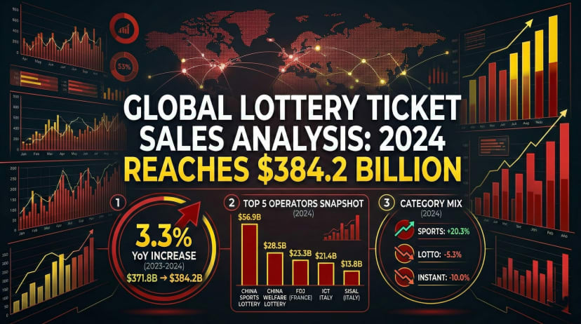 lobal lottery ticket sales (excluding VLTs) reached $384.2 billion in 2024