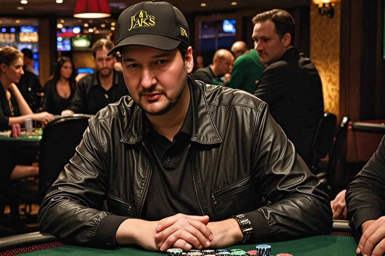 Phil Hellmuth, inclinado, golpea la mesa con el micrófono y sale corriendo del juego de póquer No Gamble No Future
