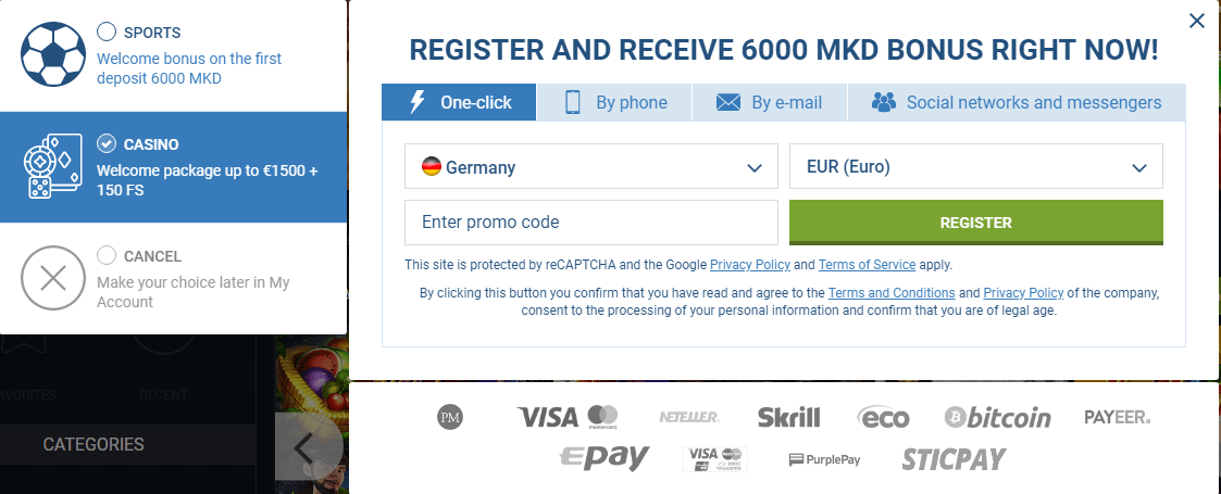 1xbet account creation one click