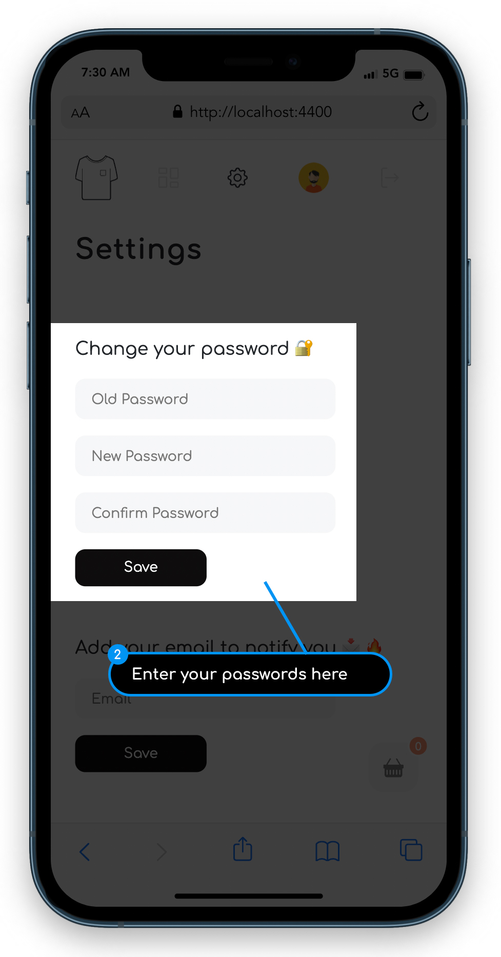 Bershka How to Fill old and new passwords