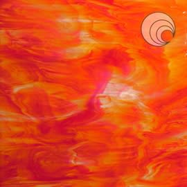 HVIT MED SKYER I ORANSJE OG RØD 122x61CM