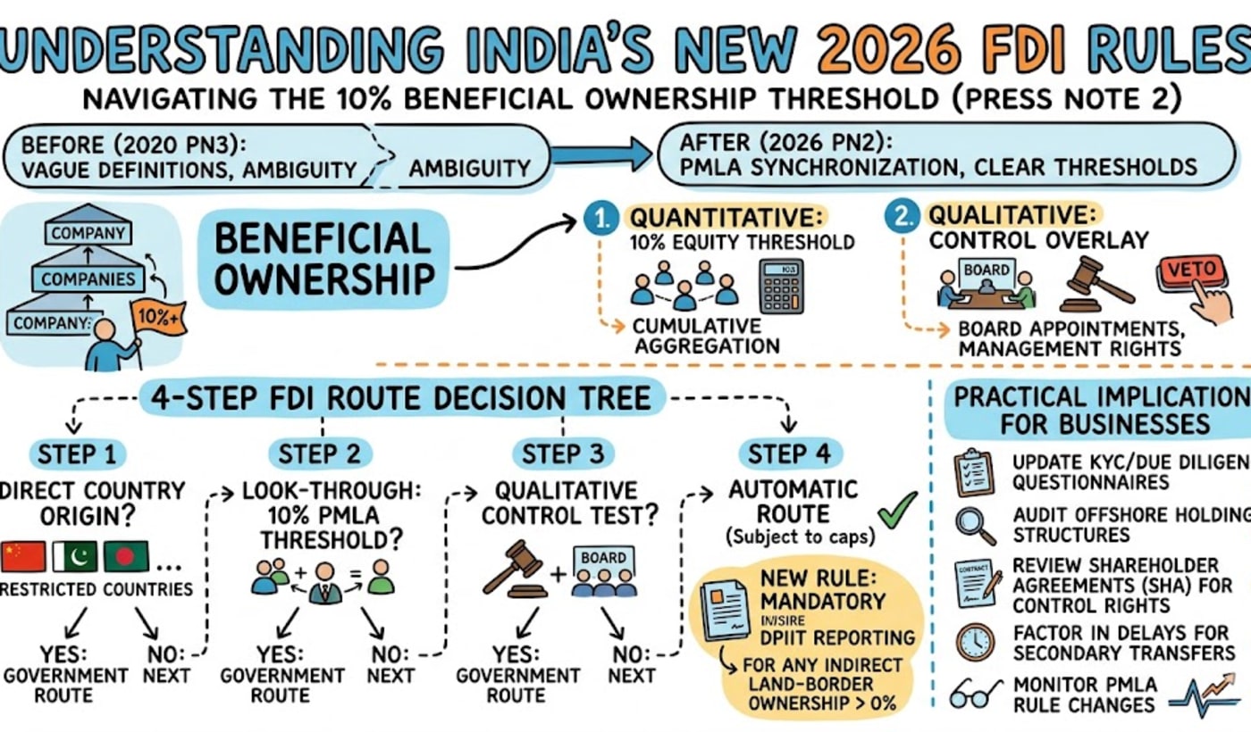 India’s New 2026 FDI Rules: Understanding the 10% Beneficial Ownership Threshold