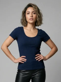 Blusa Acanalada Ajustada para Mujer