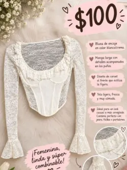 Blusa de Encaje con Diseño de Corset