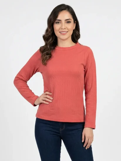 Blusa de Manga Larga Acanalada para Mujer