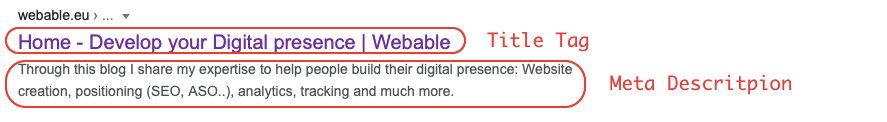 title tag and meta description - website audit