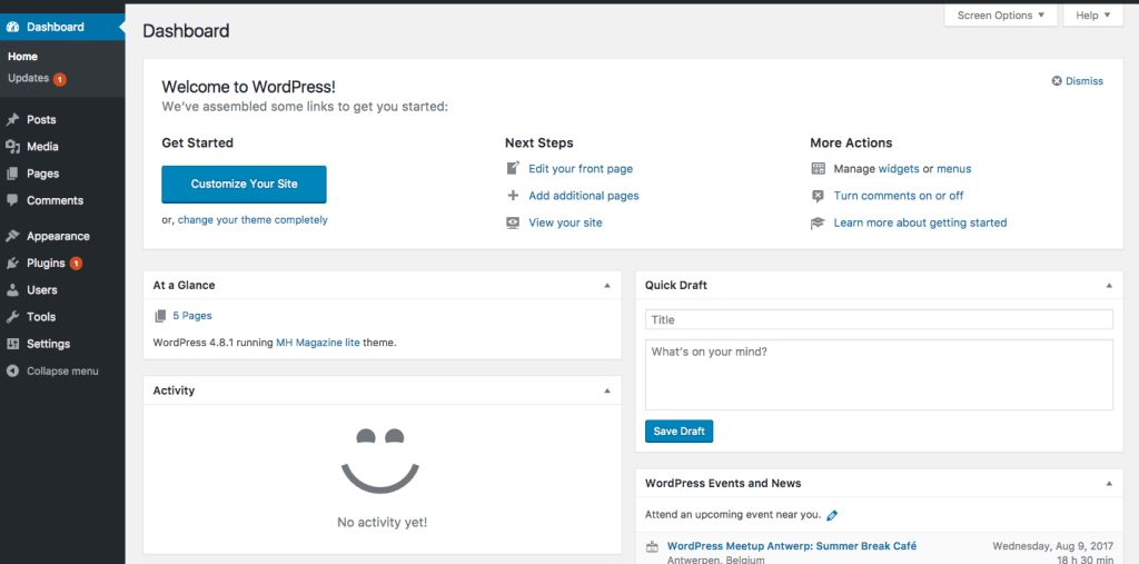 WordPress interface