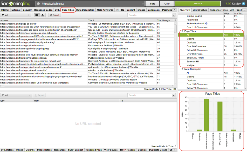 Screaming frog title tag analysis - Website Audit