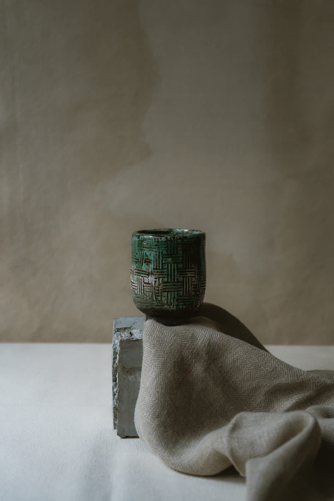 Japanese turquoise ceramic tea cup